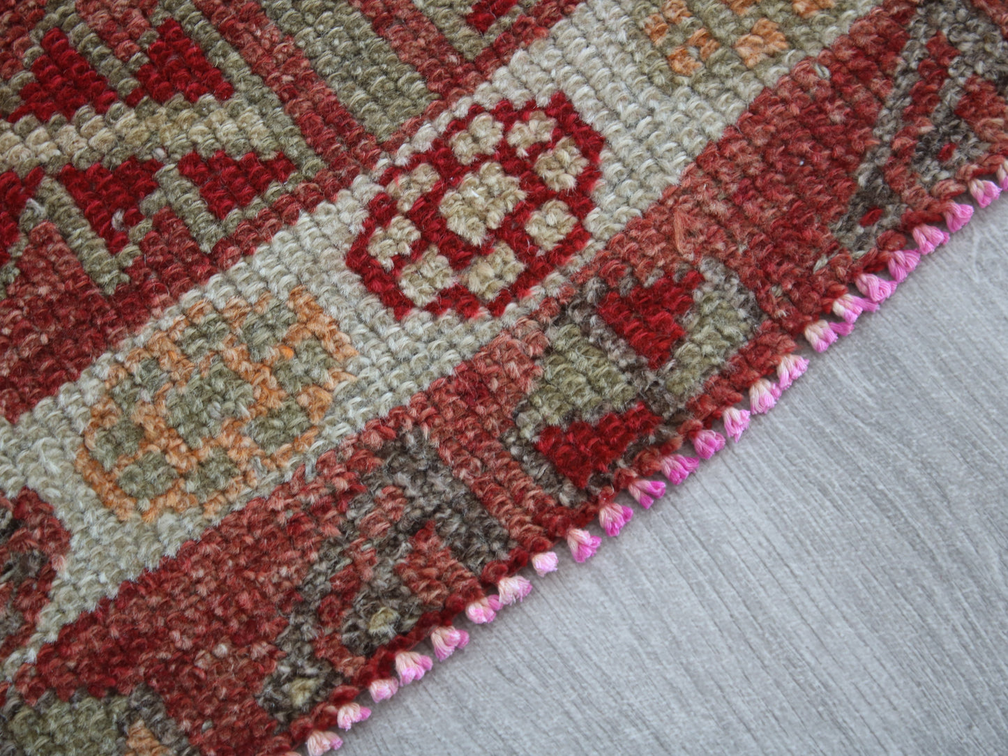 3x13 Orange White Oriental Vintage Handmade Herki Runner Rug | Turkish Wool Hallway Runner