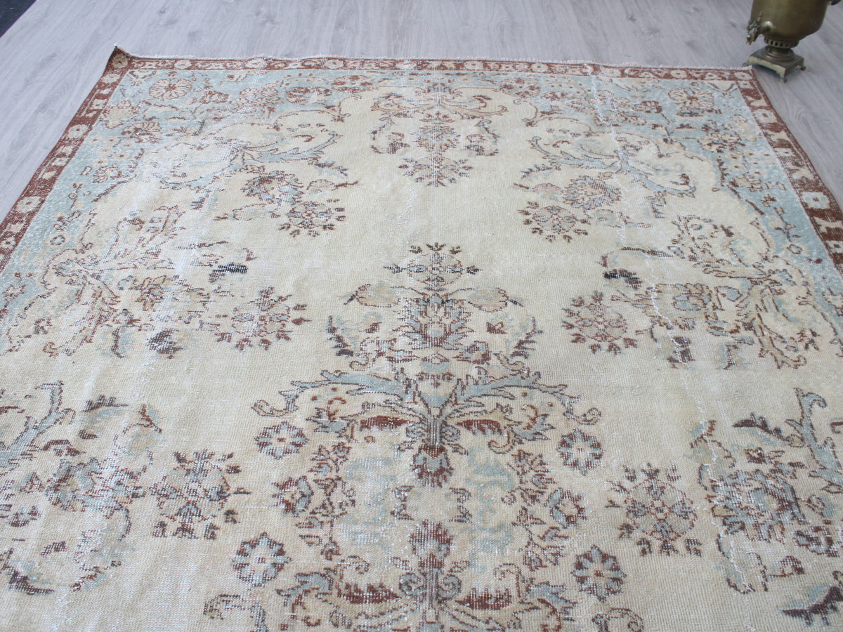Vintage Turkish Oushak Rug – 6.7x10.5 ft | Handmade Wool Area Rug