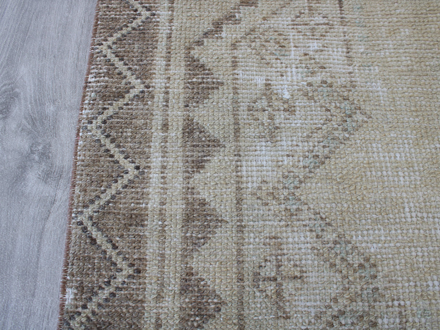Handmade 3x11 Ft Vintage Faded Oushak Runner Rug, Beige Brown Wool Cotton Turkish Hallway Rug