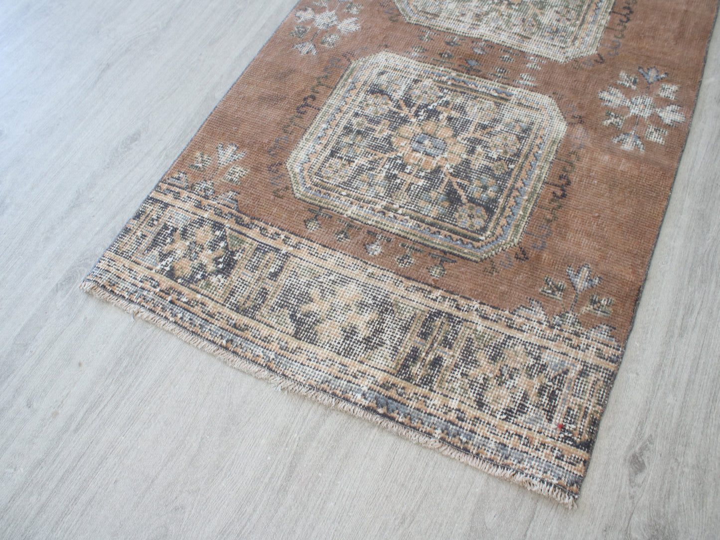 3x11 Vintage Brown Beige Oriental Runner Rug – Handmade Turkish Wool Hallway Runner Rug | Distressed Anatolian Carpet
