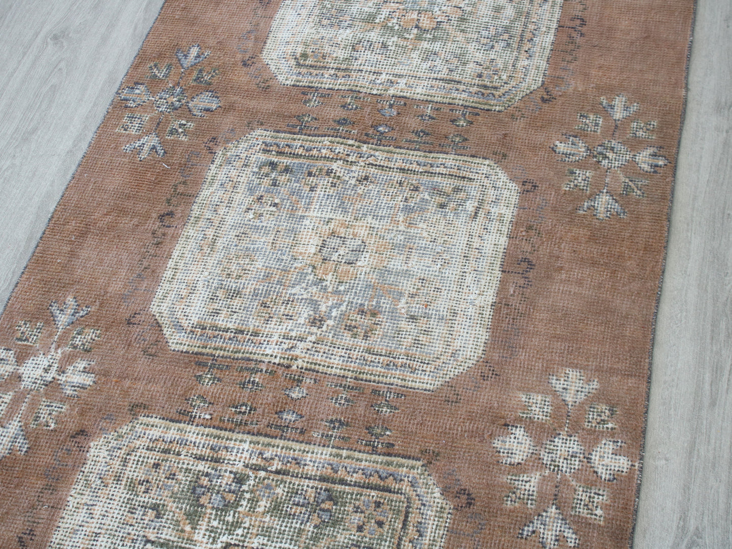 3x11 Vintage Brown Beige Oriental Runner Rug – Handmade Turkish Wool Hallway Runner Rug | Distressed Anatolian Carpet