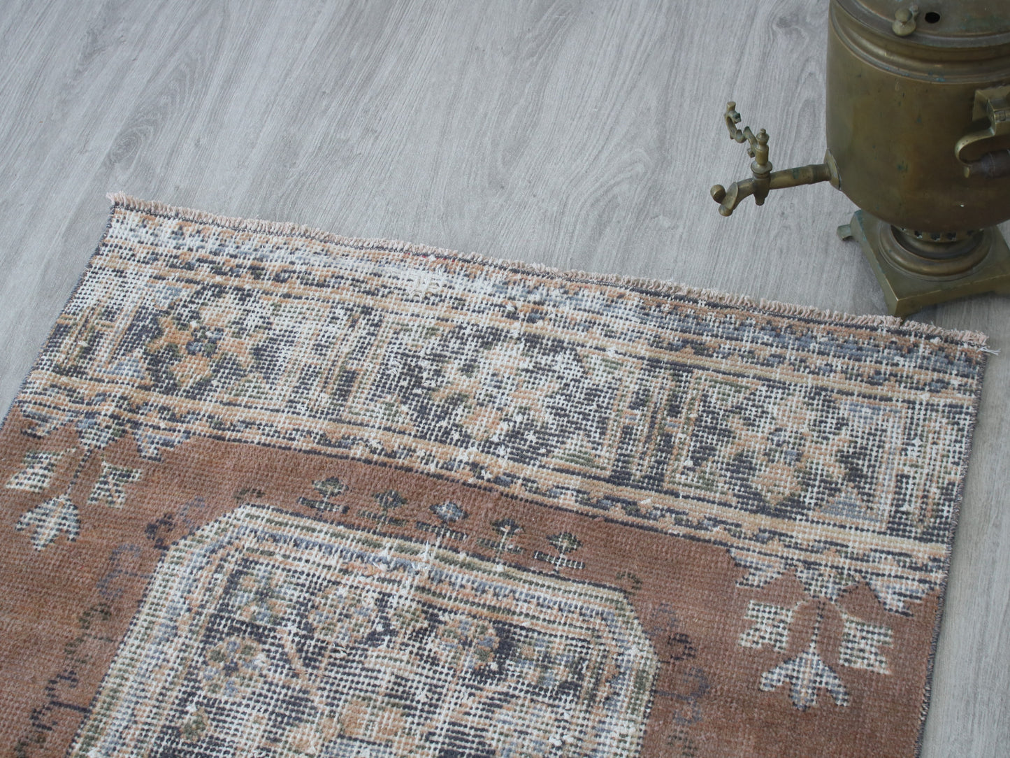 3x11 Vintage Brown Beige Oriental Runner Rug – Handmade Turkish Wool Hallway Runner Rug | Distressed Anatolian Carpet
