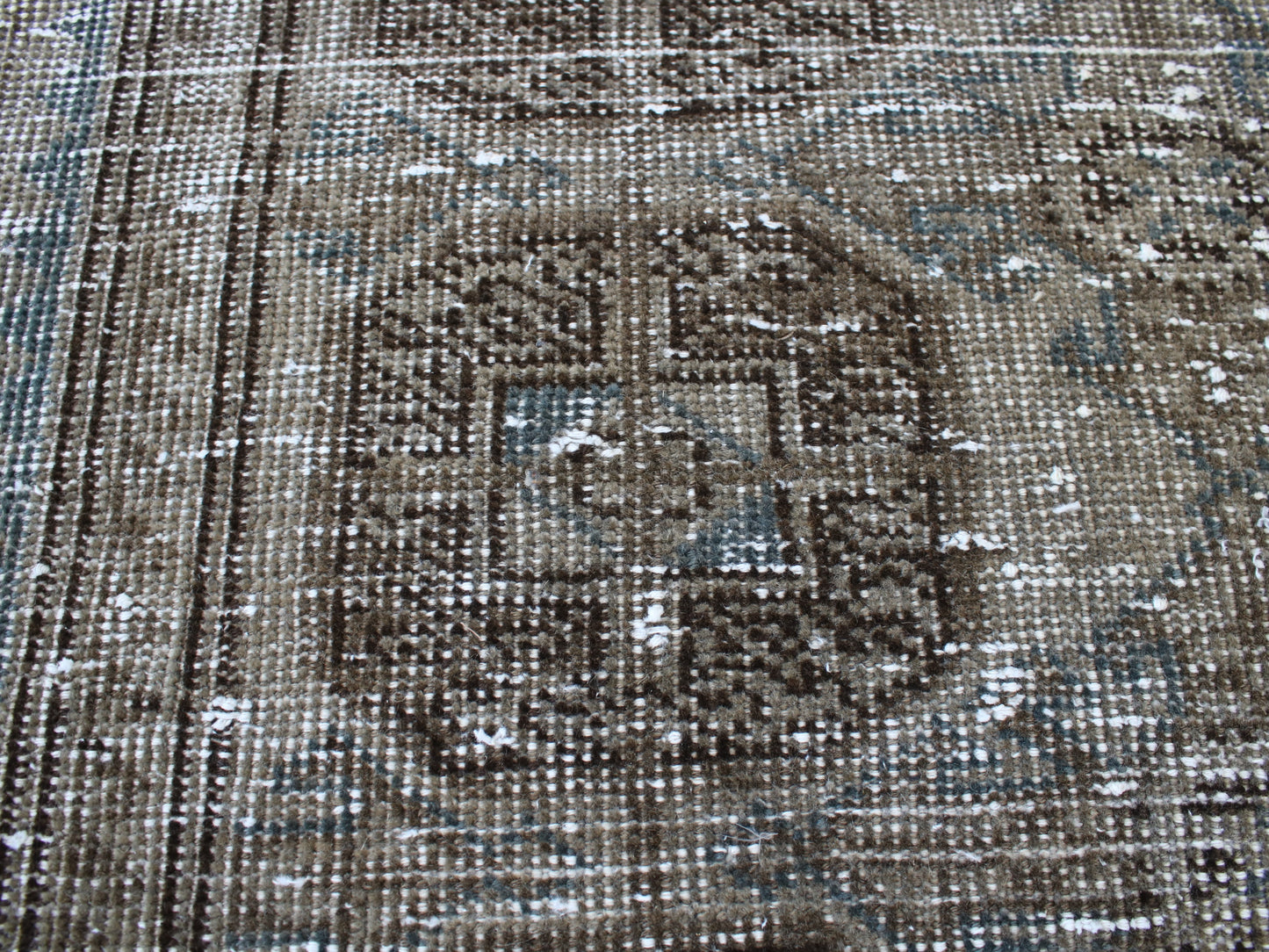 Handmade 4x12 Ft Vintage Persian Runner Rug, Brown Blue Faded Wool Hallway Rug