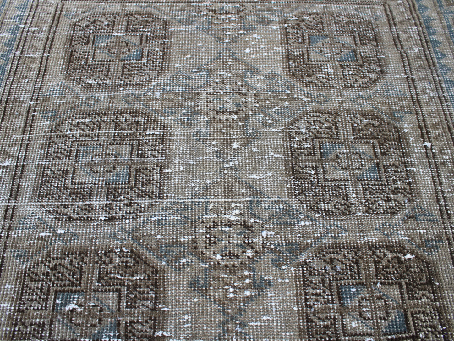 Handmade 4x12 Ft Vintage Persian Runner Rug, Brown Blue Faded Wool Hallway Rug