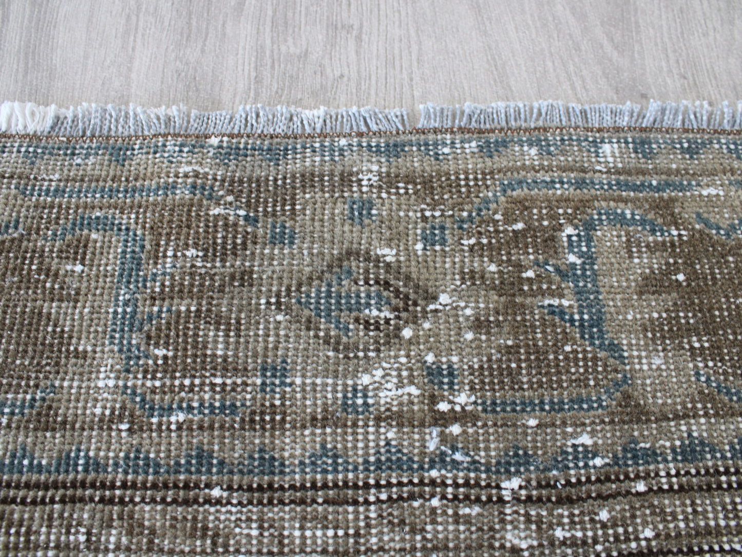 Handmade 4x12 Ft Vintage Persian Runner Rug, Brown Blue Faded Wool Hallway Rug