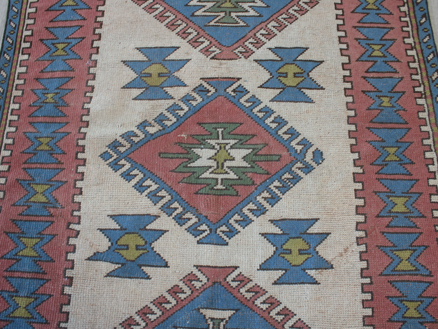 Vintage Oushak Rug - 3x4 ft Handmade Pink & White Oriental Area Rug