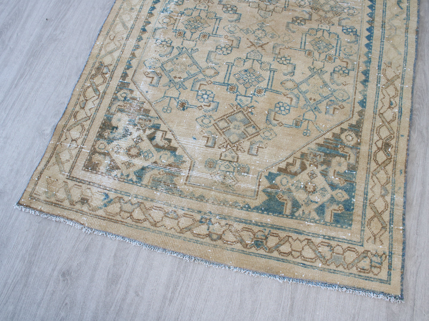 Vintage Oushak Rug - 4x7 ft Handmade Beige & Blue Oriental Area Rug