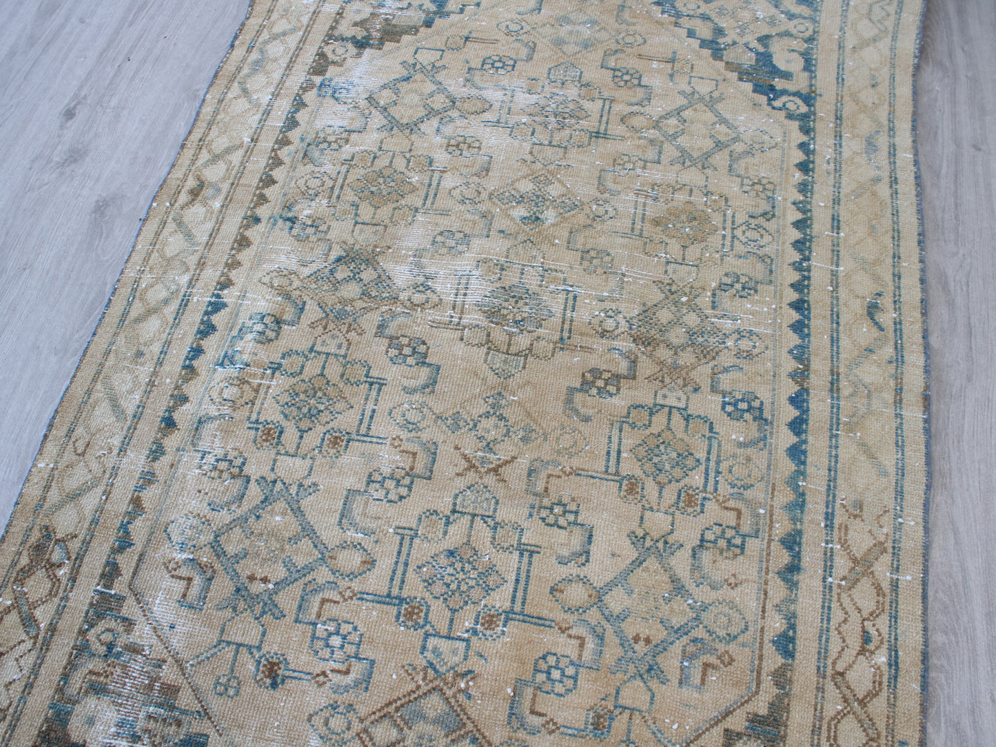 Vintage Oushak Rug - 4x7 ft Handmade Beige & Blue Oriental Area Rug