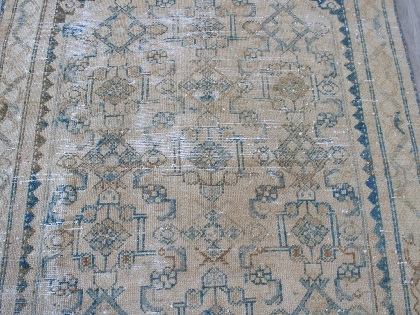 Vintage Oushak Rug - 4x7 ft Handmade Beige & Blue Oriental Area Rug