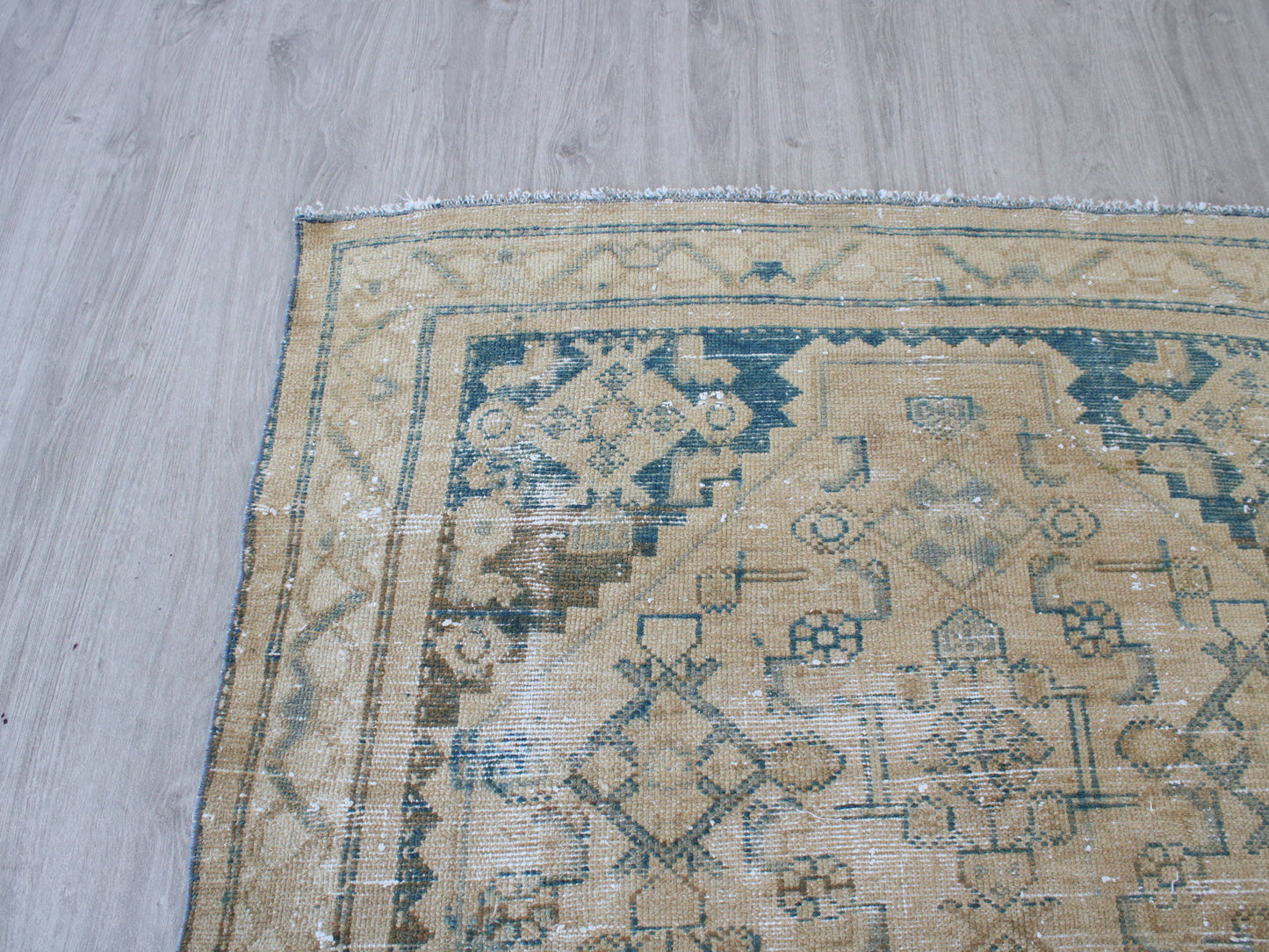 Vintage Oushak Rug - 4x7 ft Handmade Beige & Blue Oriental Area Rug