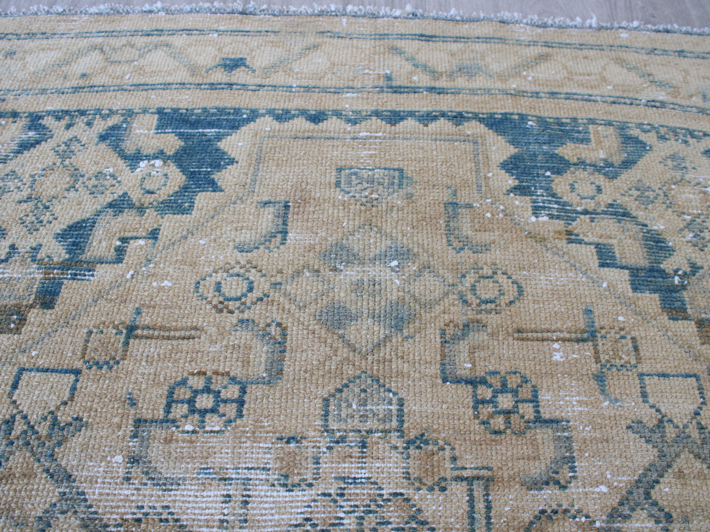 Vintage Oushak Rug - 4x7 ft Handmade Beige & Blue Oriental Area Rug