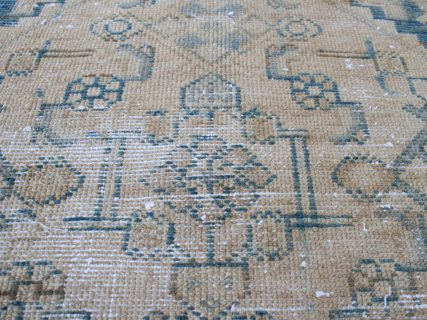 Vintage Oushak Rug - 4x7 ft Handmade Beige & Blue Oriental Area Rug