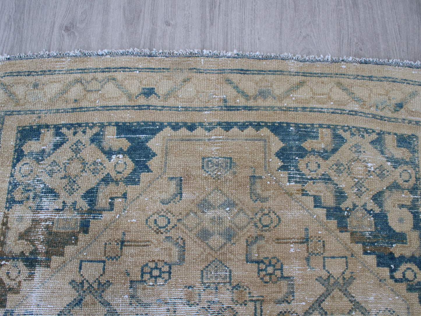 Vintage Oushak Rug - 4x7 ft Handmade Beige & Blue Oriental Area Rug