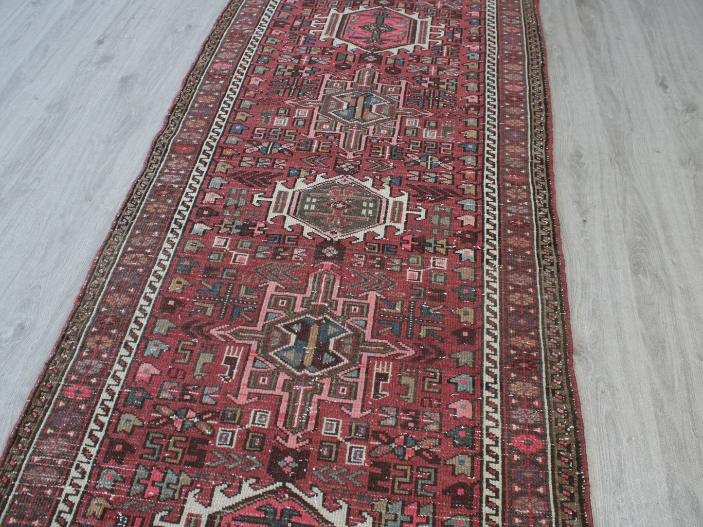 Vintage Persian Runner Rug - 3x10 ft Handmade Red & White Oriental Runner