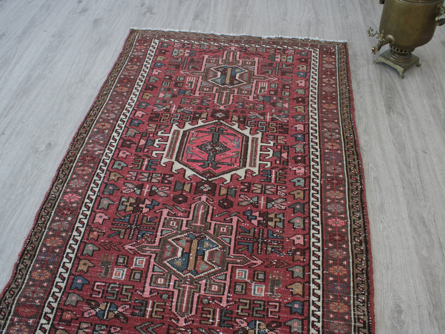 Vintage Persian Runner Rug - 3x10 ft Handmade Red & White Oriental Runner