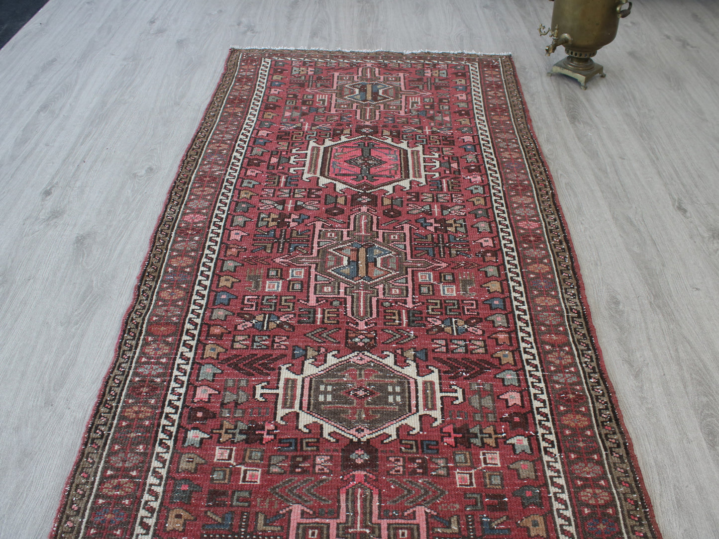 Vintage Persian Runner Rug - 3x10 ft Handmade Red & White Oriental Runner