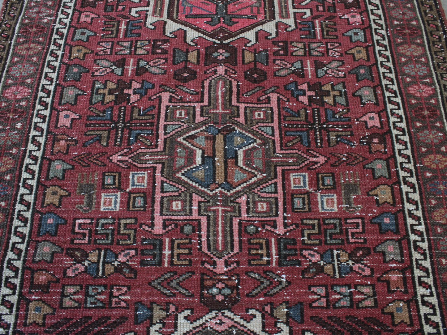 Vintage Persian Runner Rug - 3x10 ft Handmade Red & White Oriental Runner