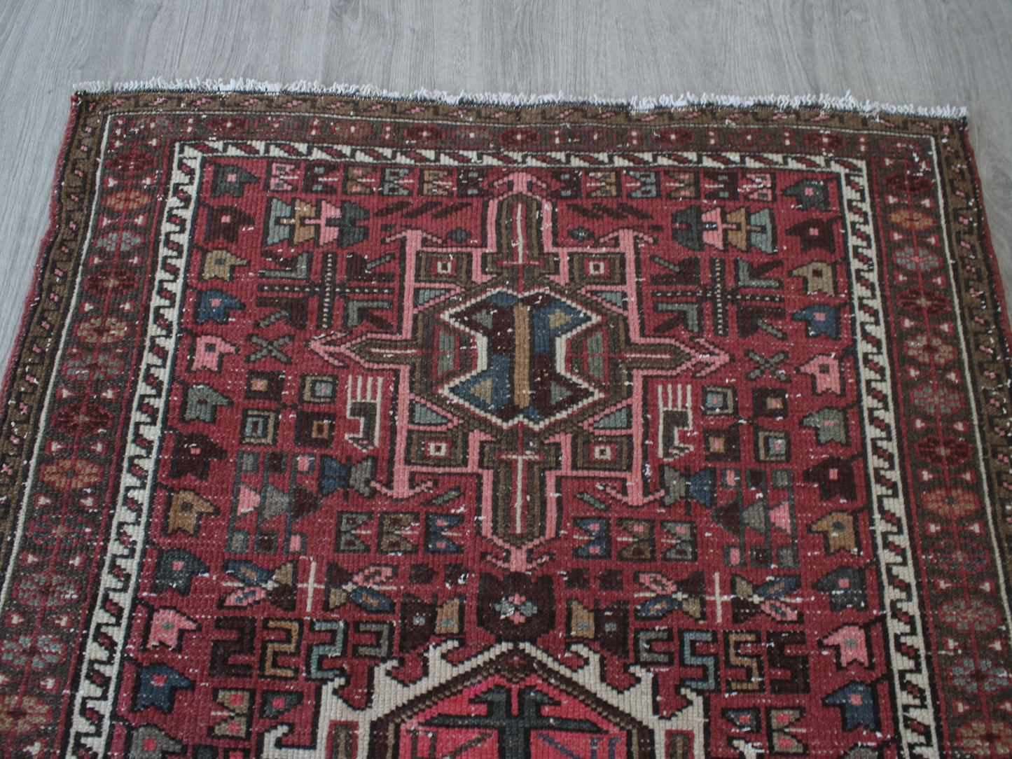 Vintage Persian Runner Rug - 3x10 ft Handmade Red & White Oriental Runner