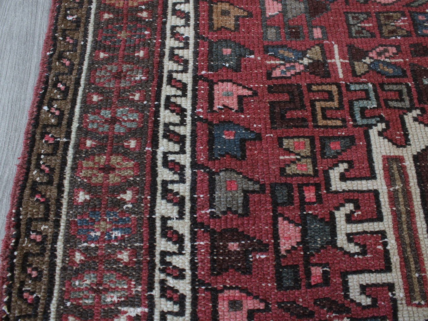 Vintage Persian Runner Rug - 3x10 ft Handmade Red & White Oriental Runner