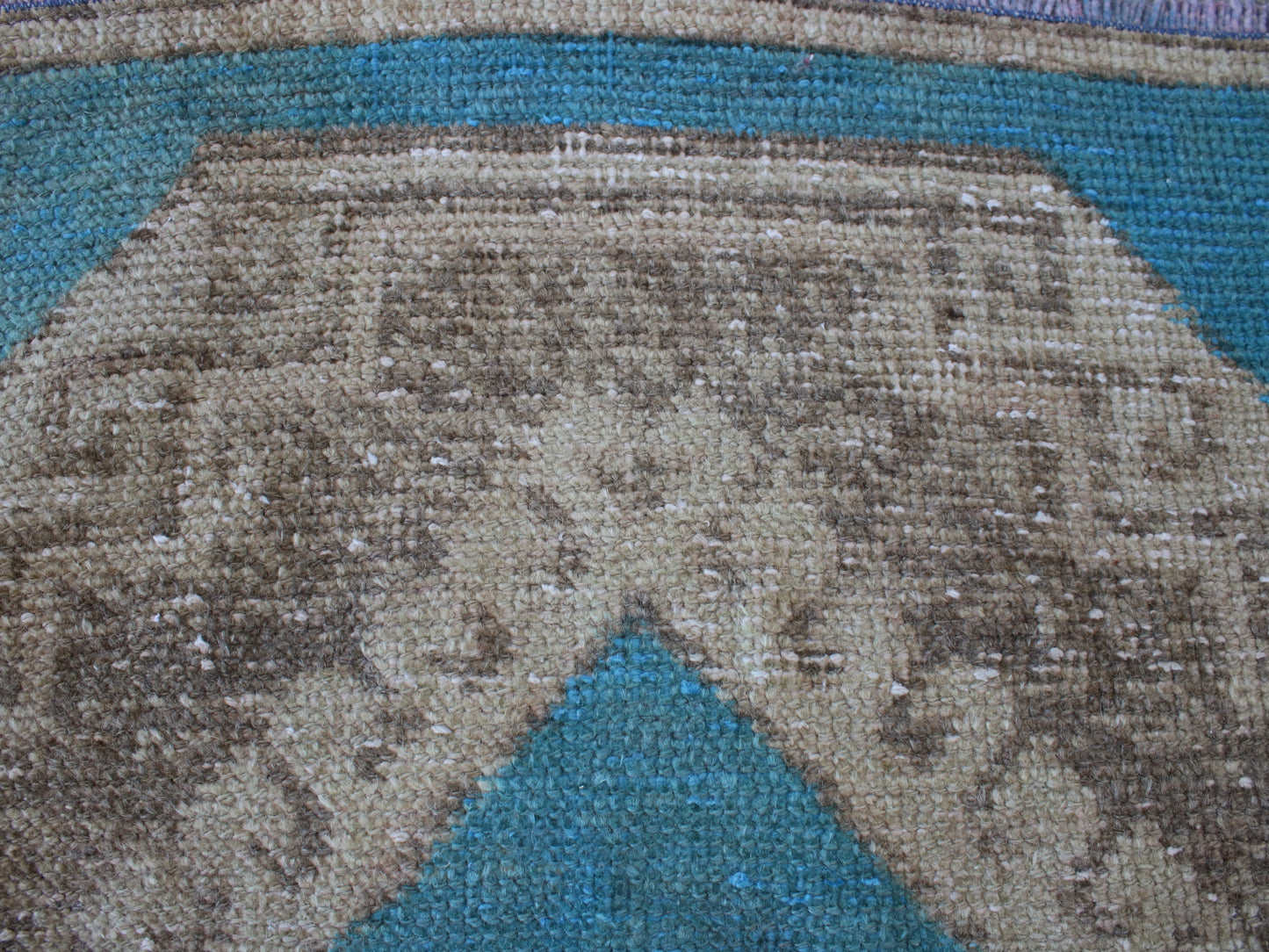3x13 Blue Beige Handmade Oriental Vintage Oushak Runner Rug | Turkish Wool Hallway Runner