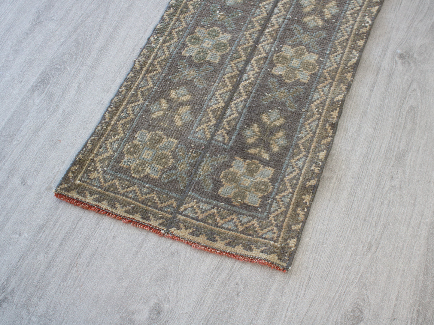 1x11 Gray Beige Patchwork Oriental Vintage Handmade Runner Rug | Turkish Wool Hallway Runner