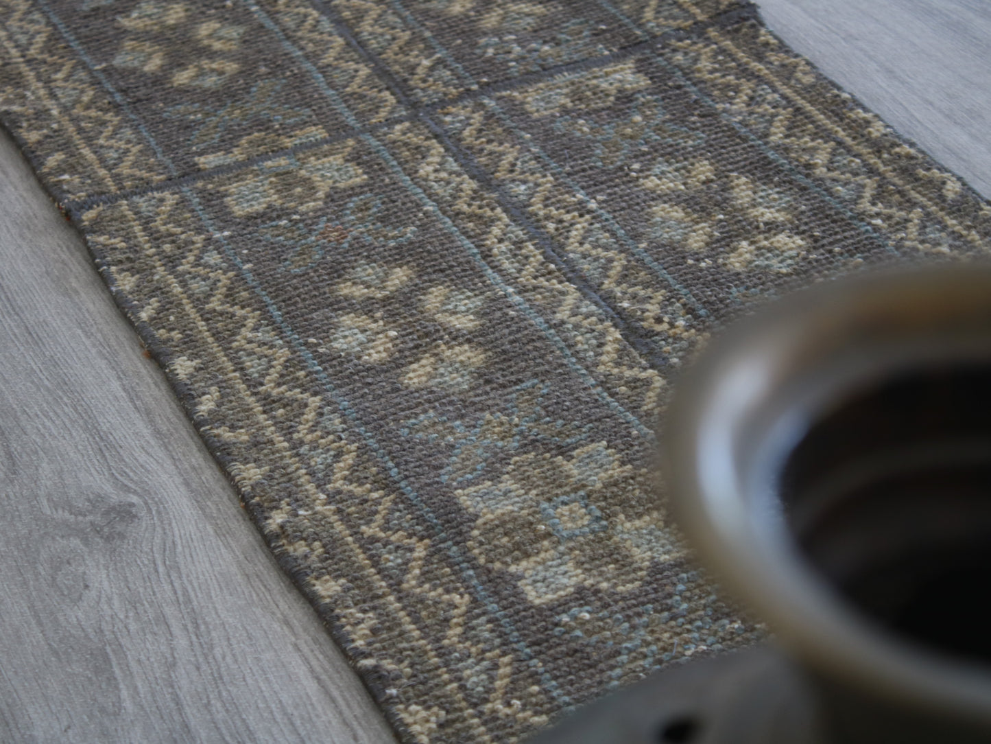 1x11 Gray Beige Patchwork Oriental Vintage Handmade Runner Rug | Turkish Wool Hallway Runner