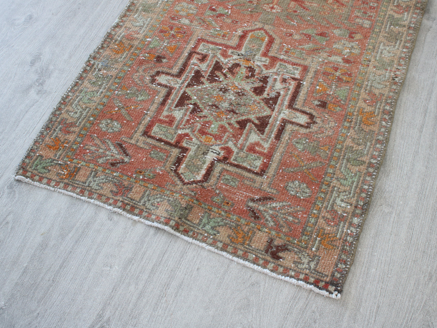 2x11 Red Beige Persian Oriental Handmade Vintage Runner Rug | Turkish Wool Hallway Runner