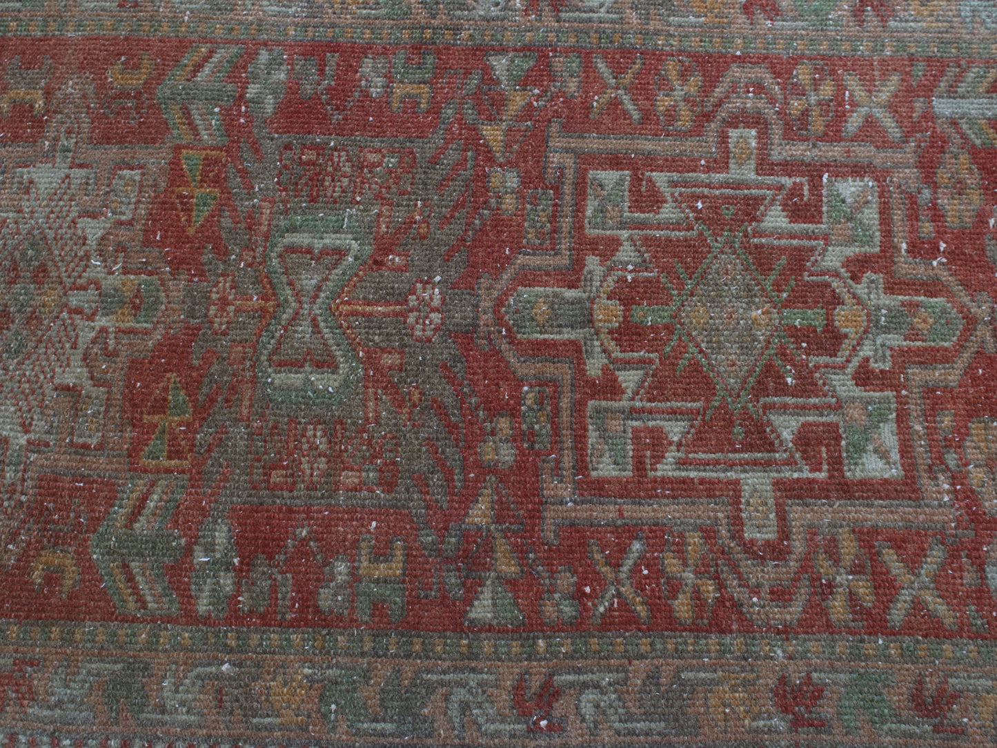 2x11 Red Beige Persian Oriental Handmade Vintage Runner Rug | Turkish Wool Hallway Runner