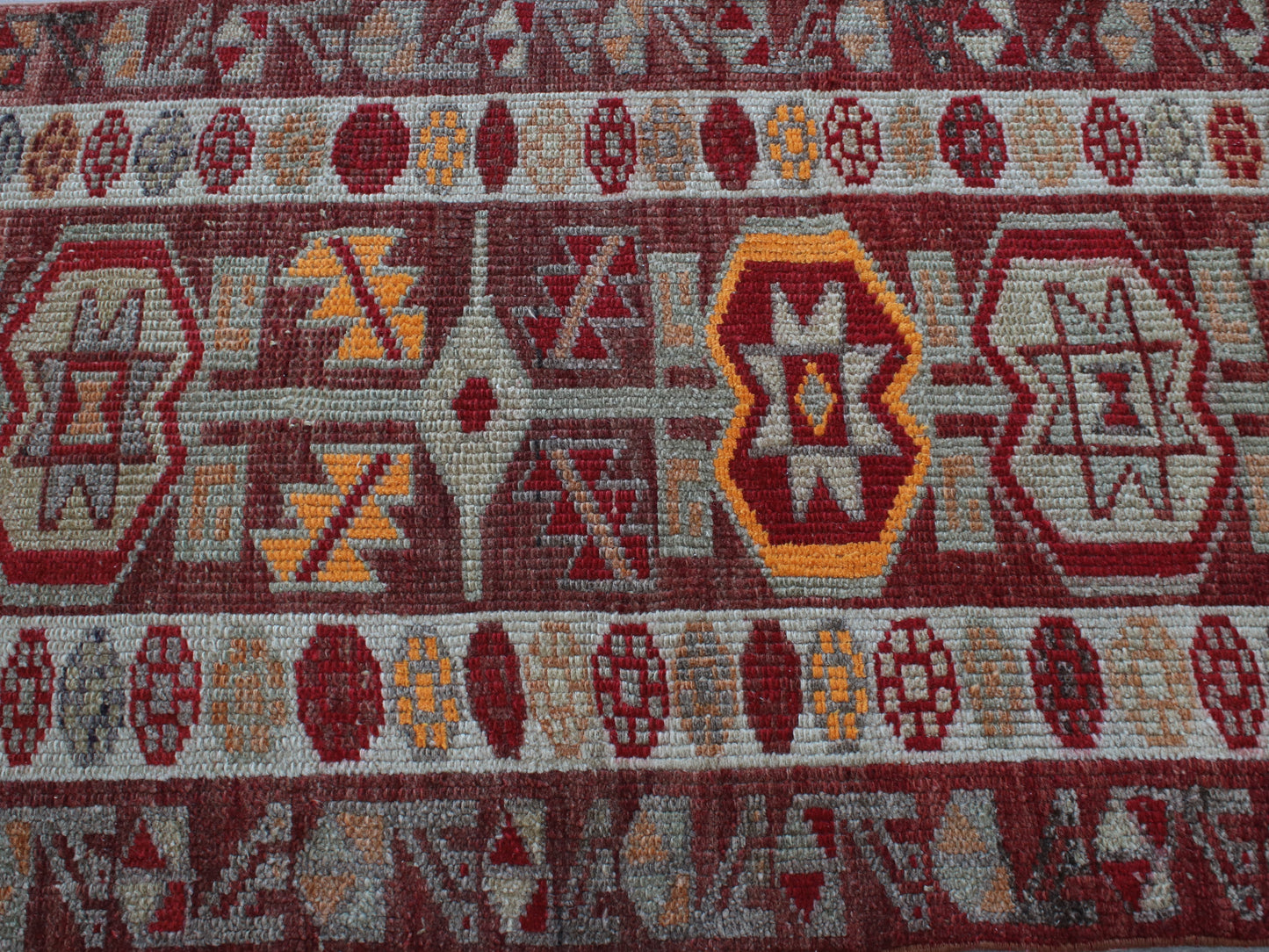 3x13 Orange White Oriental Vintage Handmade Herki Runner Rug | Turkish Wool Hallway Runner