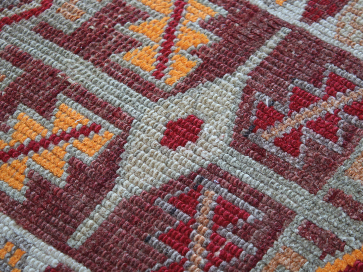 3x13 Orange White Oriental Vintage Handmade Herki Runner Rug | Turkish Wool Hallway Runner