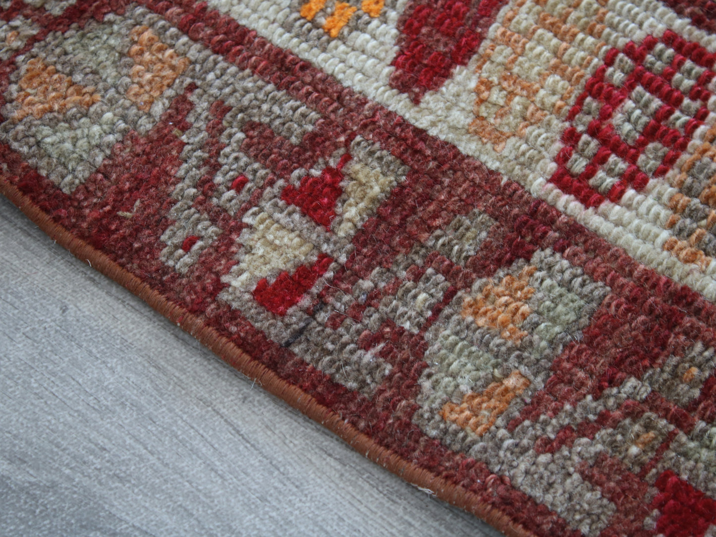 3x13 Orange White Oriental Vintage Handmade Herki Runner Rug | Turkish Wool Hallway Runner