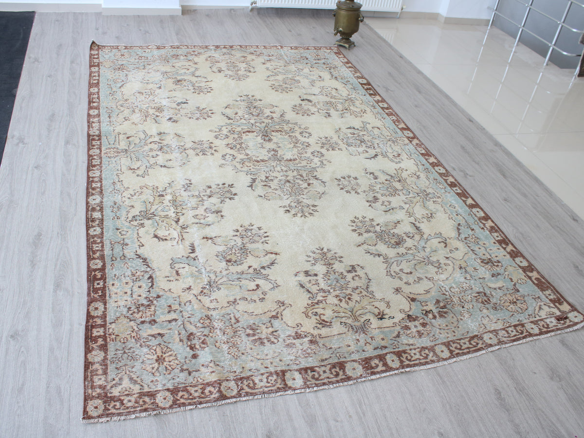 Vintage Turkish Oushak Rug – 6.7x10.5 ft | Handmade Wool Area Rug