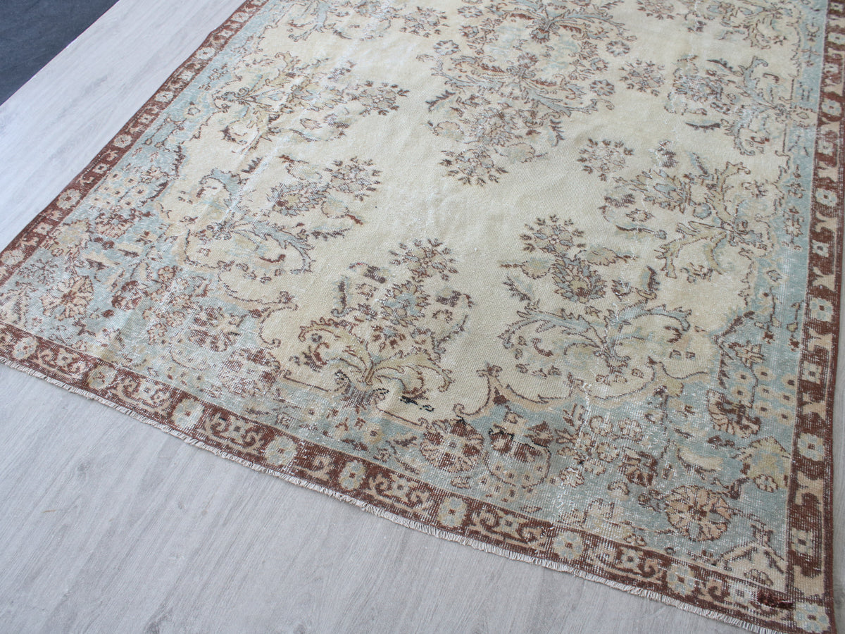 Vintage Turkish Oushak Rug – 6.7x10.5 ft | Handmade Wool Area Rug