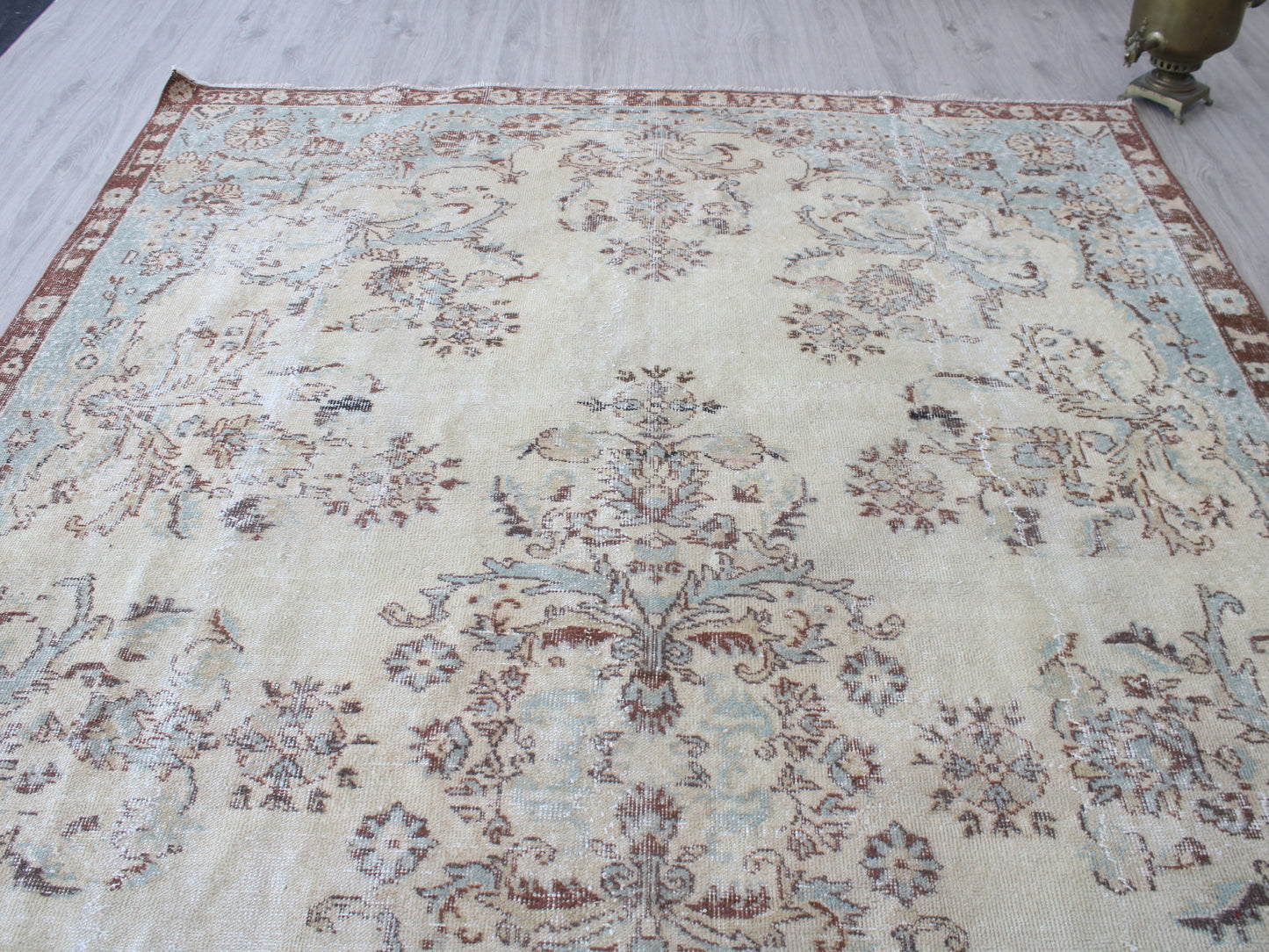 Vintage Turkish Oushak Rug – 6.7x10.5 ft | Handmade Wool Area Rug