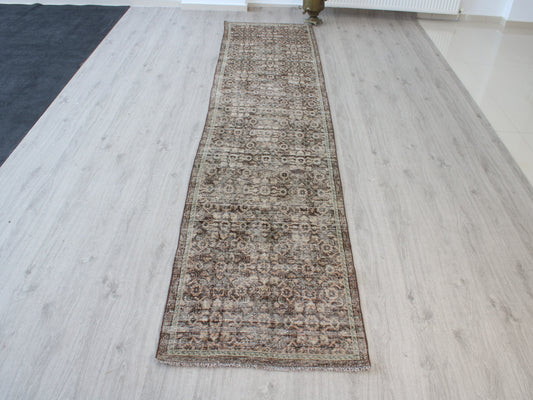 Brown Gray Persian Oriental Vintage Runner Rug