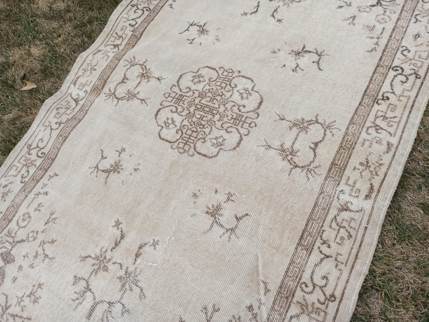 Hand Knotted Wool Affordable Oushak Rug, Pastel Turkish Vintage Rug (3.7 x 6.4 ft)