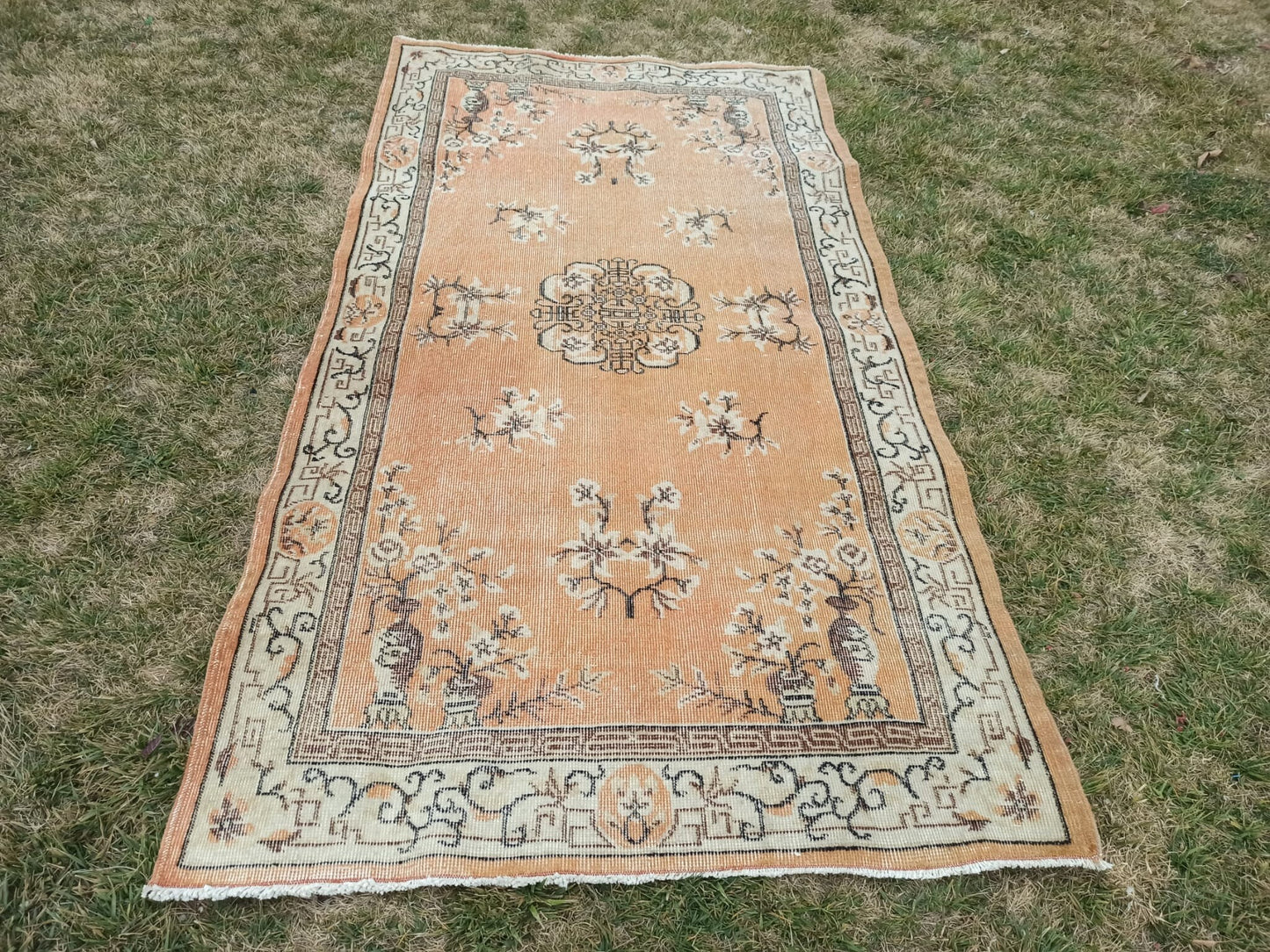 4x7 Vintage Affordable Oushak Rug, Handmade Wool Anatolian Rug