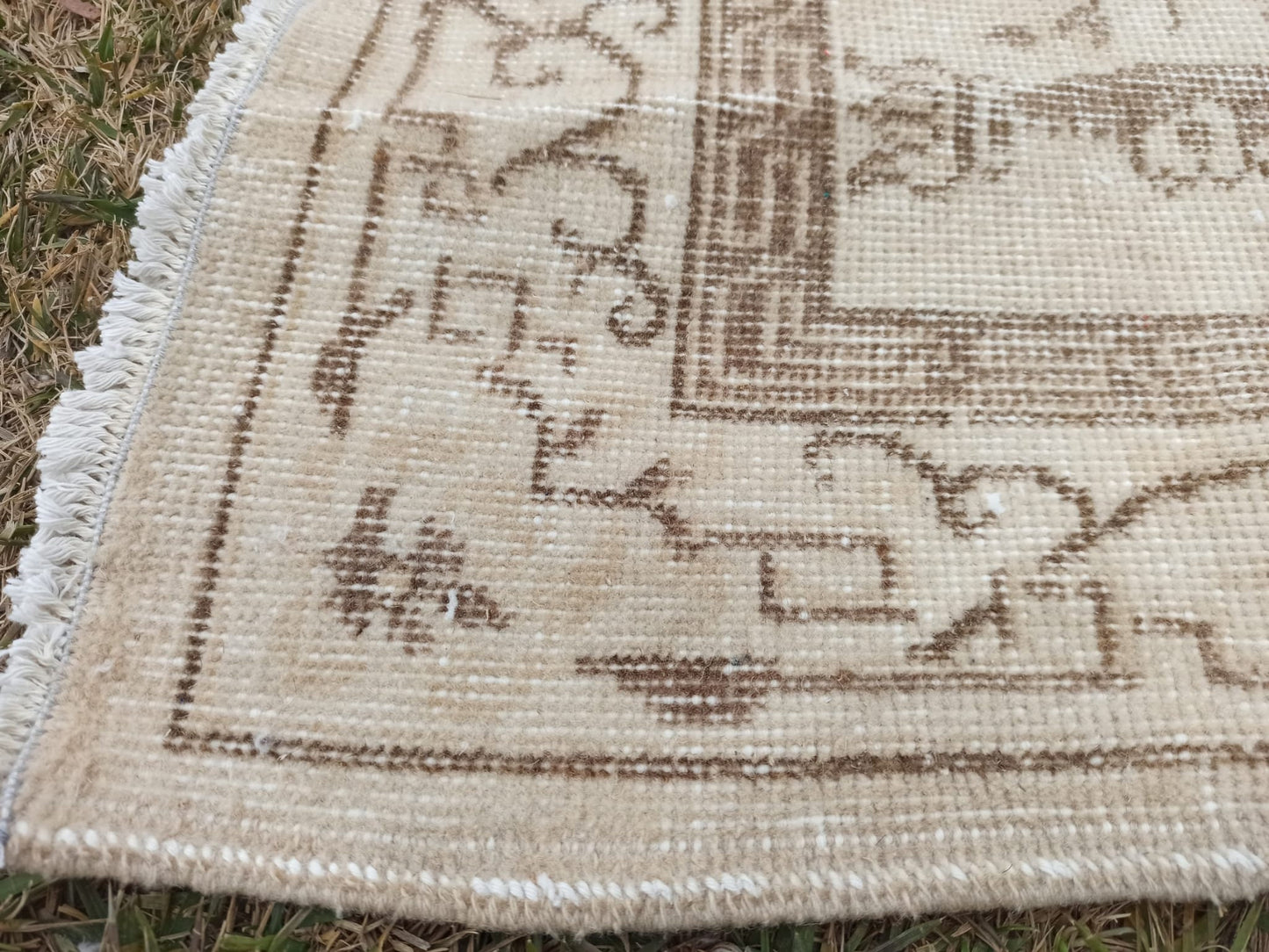 Hand Knotted Wool Affordable Oushak Rug, Pastel Turkish Vintage Rug (3.7 x 6.4 ft)