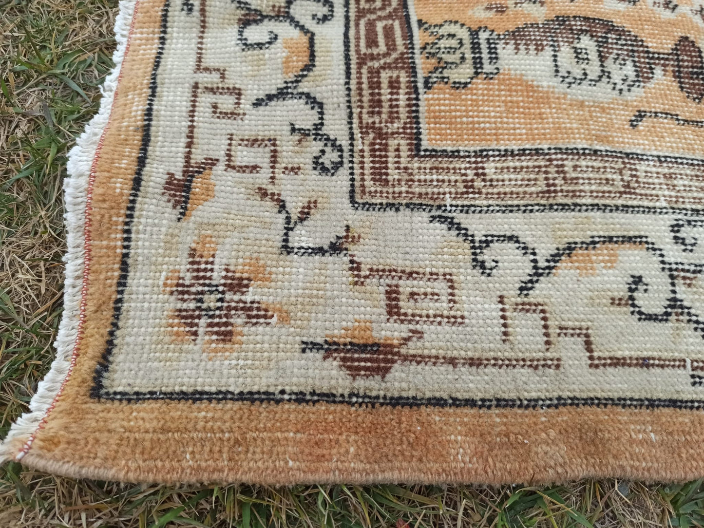 4x7 Vintage Affordable Oushak Rug, Handmade Wool Anatolian Rug