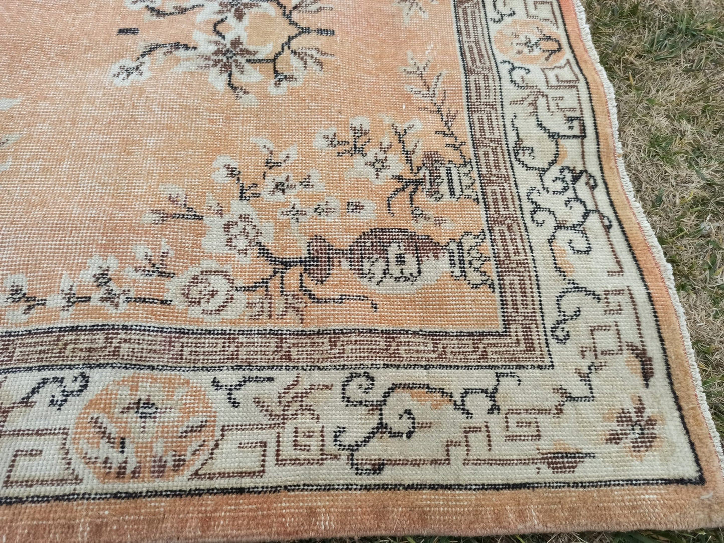 4x7 Vintage Affordable Oushak Rug, Handmade Wool Anatolian Rug