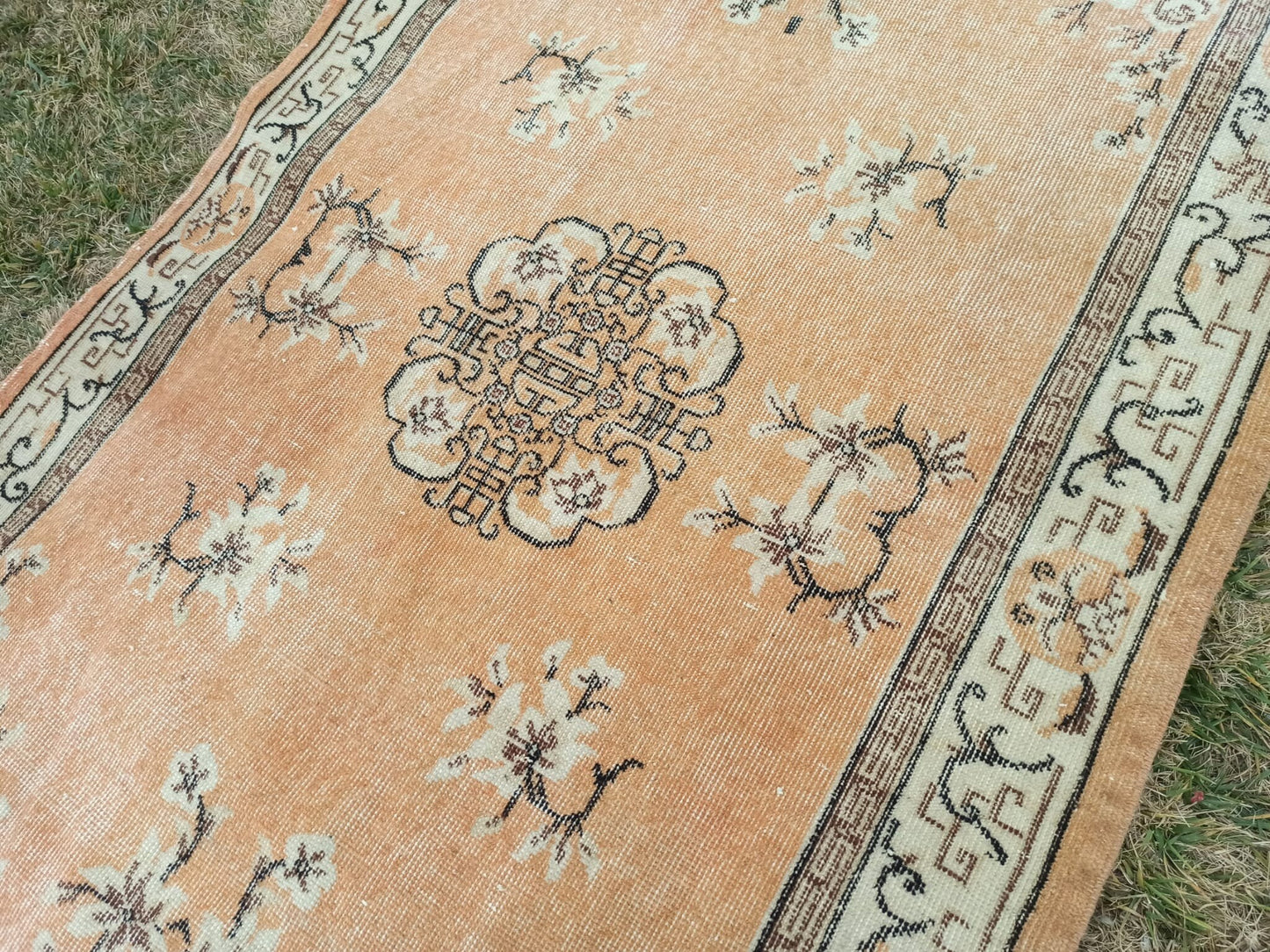 4x7 Vintage Affordable Oushak Rug, Handmade Wool Anatolian Rug