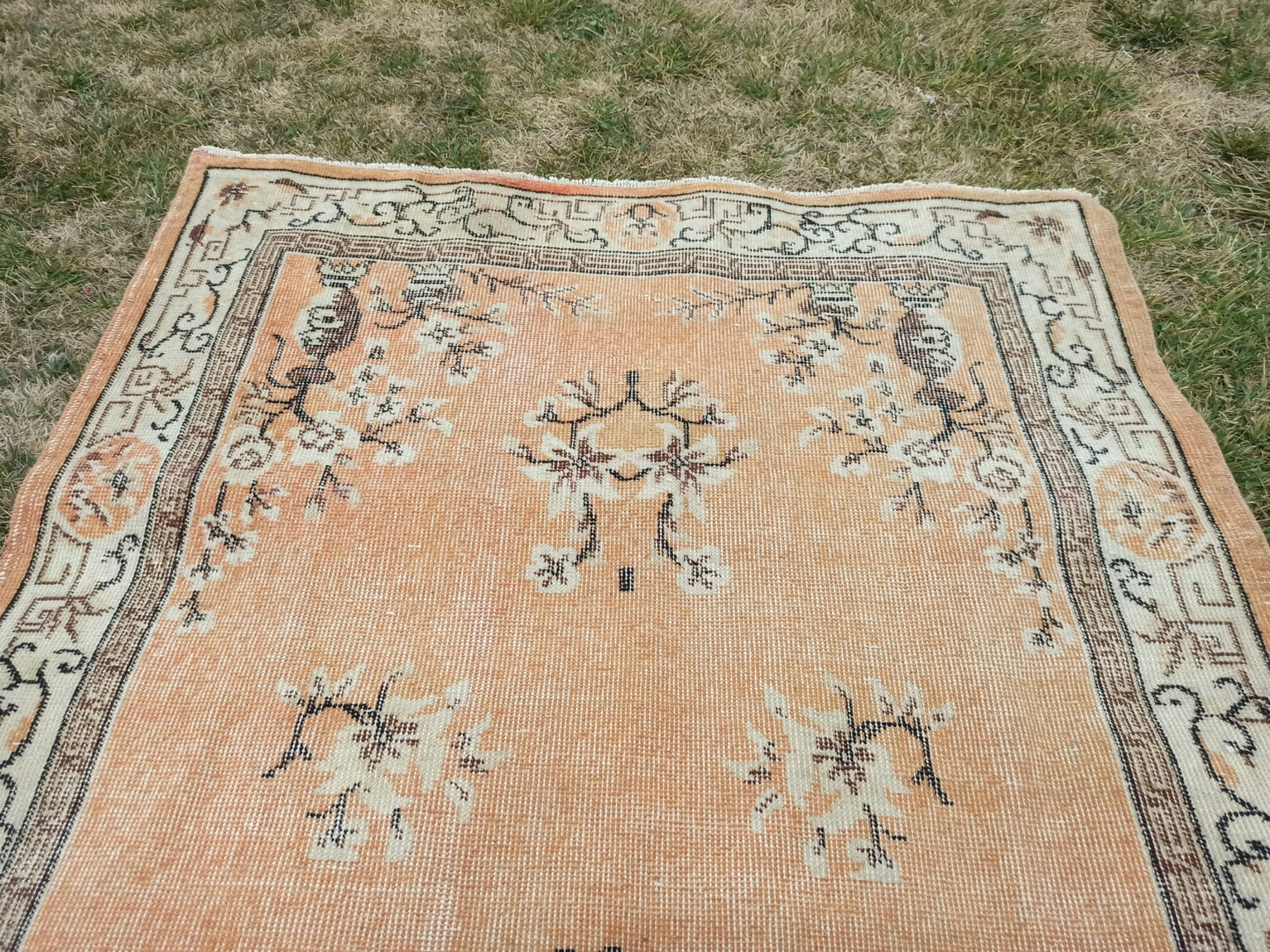4x7 Vintage Affordable Oushak Rug, Handmade Wool Anatolian Rug