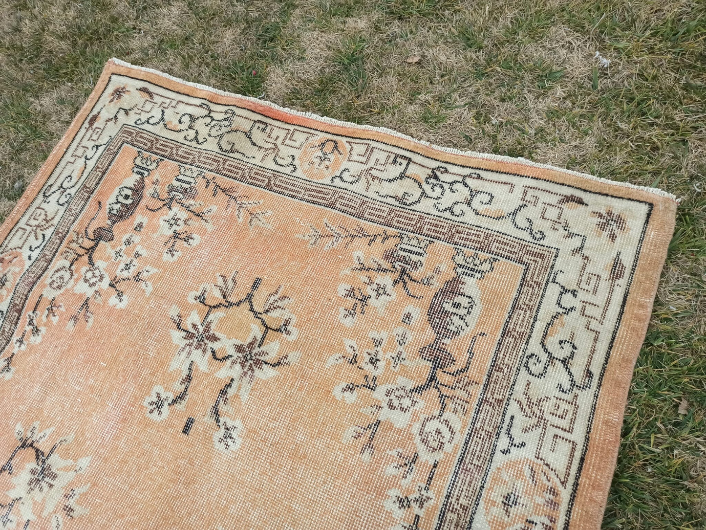 4x7 Vintage Affordable Oushak Rug, Handmade Wool Anatolian Rug