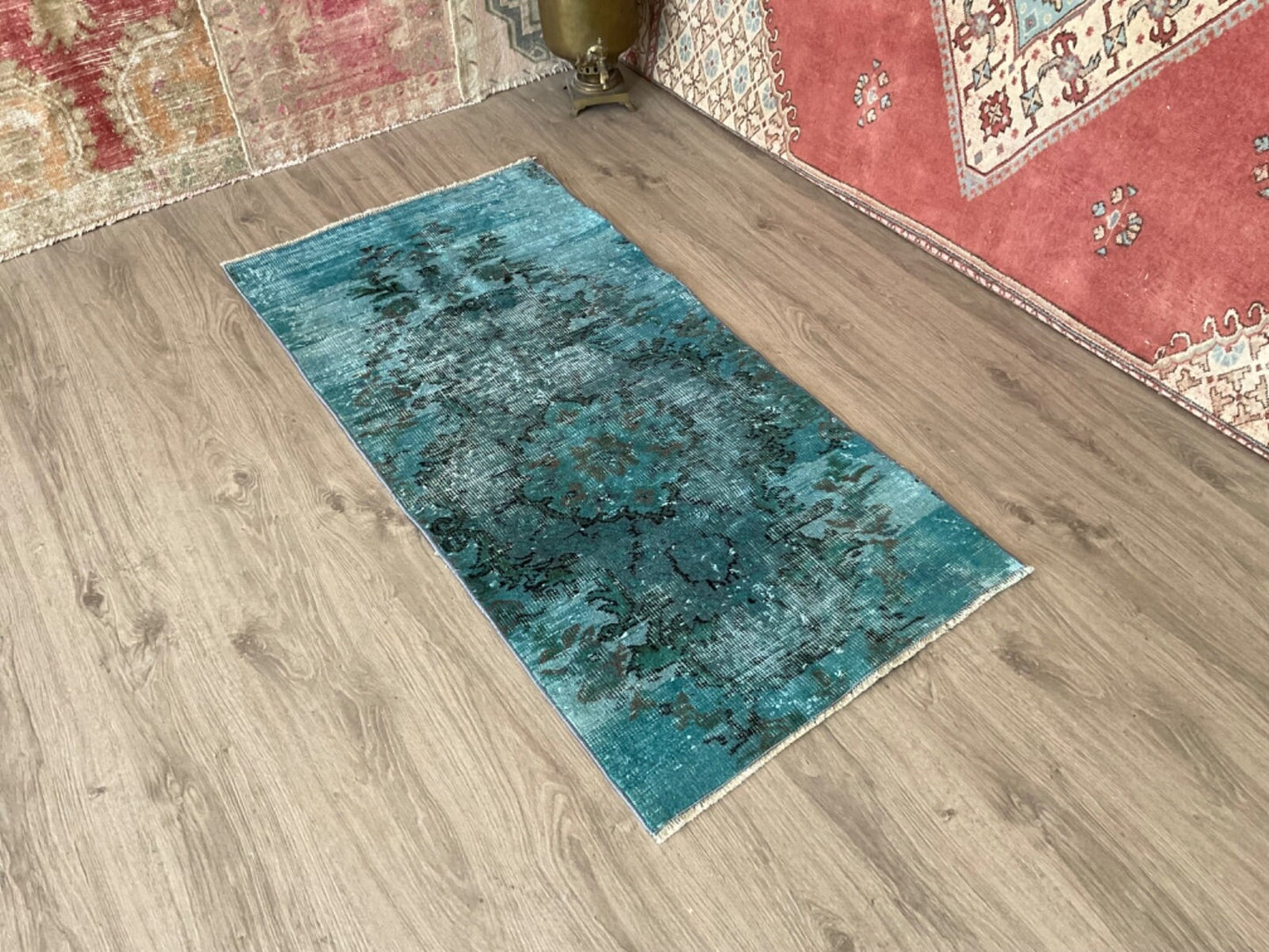 2x4 Blue Overdyed Rug, Door Mat Rug, Small Area Rug, Handmade Rug, Oriental Rug, Nomadic Rug, Wool Rug, Antique Rug, Turkish Door Mat, 2x4