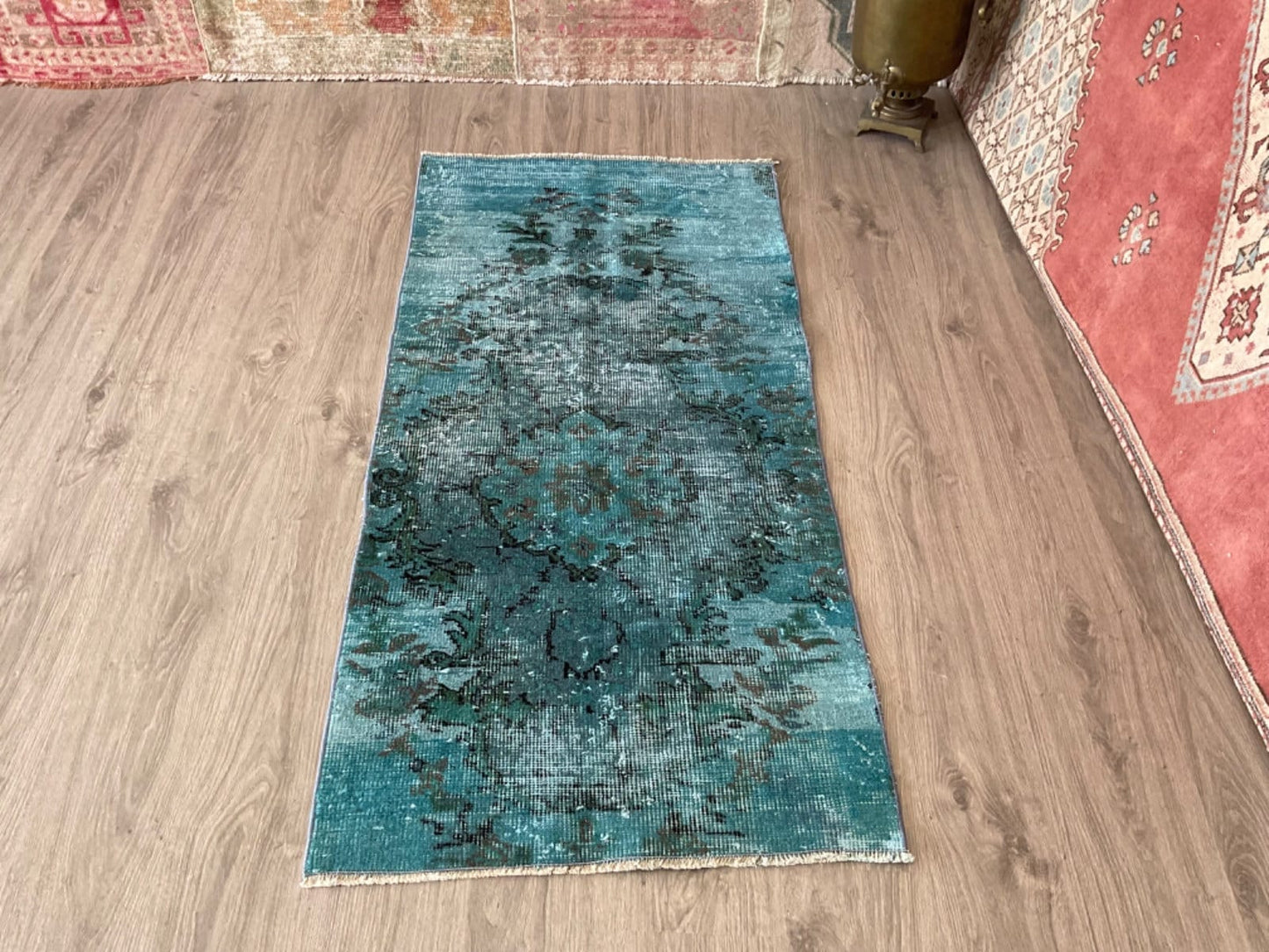 2x4 Blue Overdyed Rug, Door Mat Rug, Small Area Rug, Handmade Rug, Oriental Rug, Nomadic Rug, Wool Rug, Antique Rug, Turkish Door Mat, 2x4