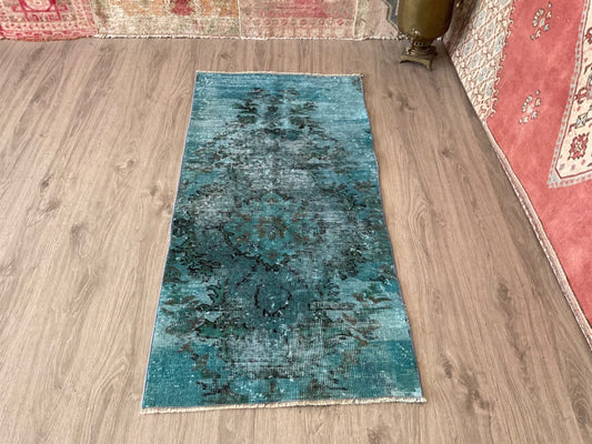 2x4 Blue Overdyed Rug, Door Mat Rug, Small Area Rug, Handmade Rug, Oriental Rug, Nomadic Rug, Wool Rug, Antique Rug, Turkish Door Mat, 2x4