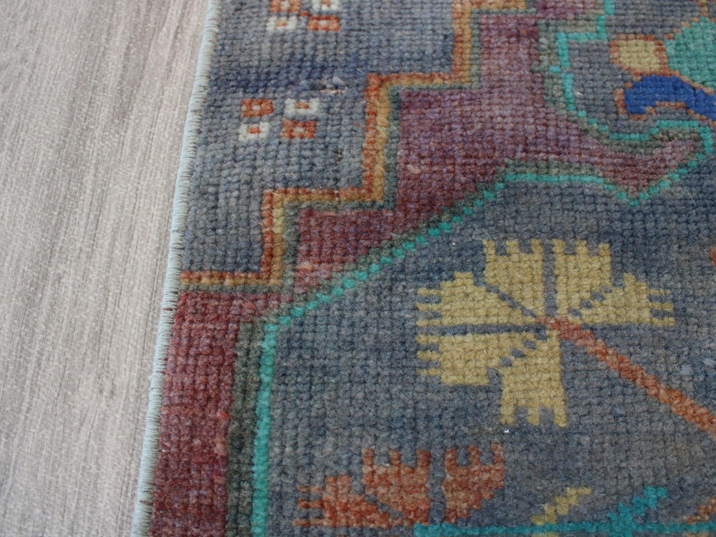 1x3 Gray Purple Turkish Doormat Rug, Vintage Anatolian Small Rug(1.4x3.4)Ft