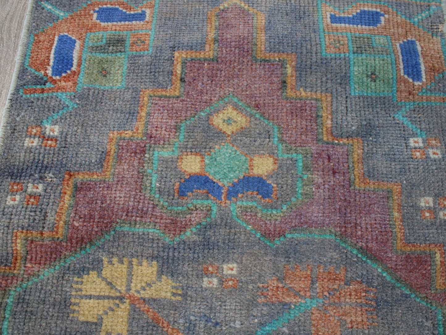 1x3 Gray Purple Turkish Doormat Rug, Vintage Anatolian Small Rug(1.4x3.4)Ft