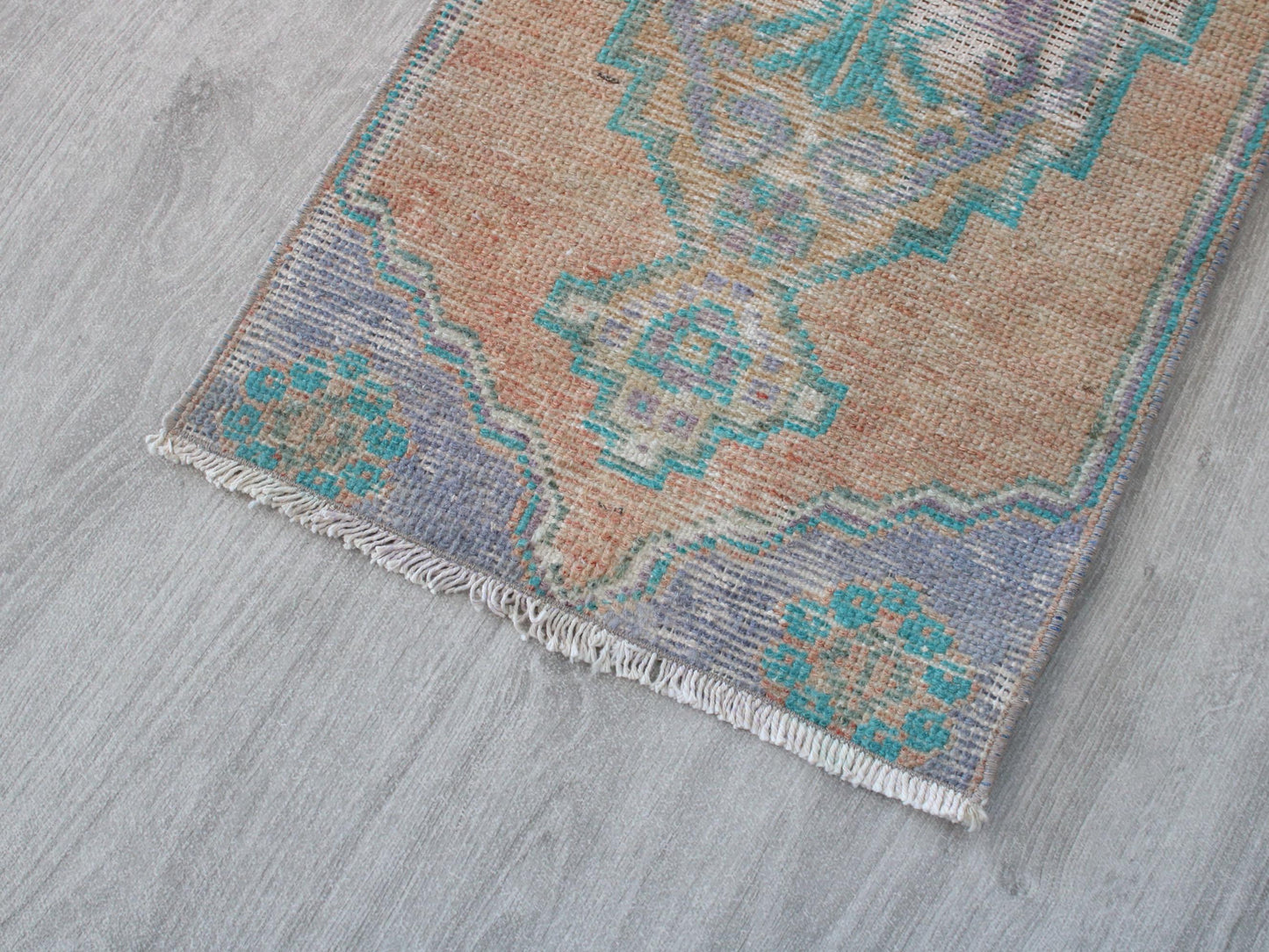 Turkish Old Doormat Rug, Oushak Vintage Mat(1x3Ft)