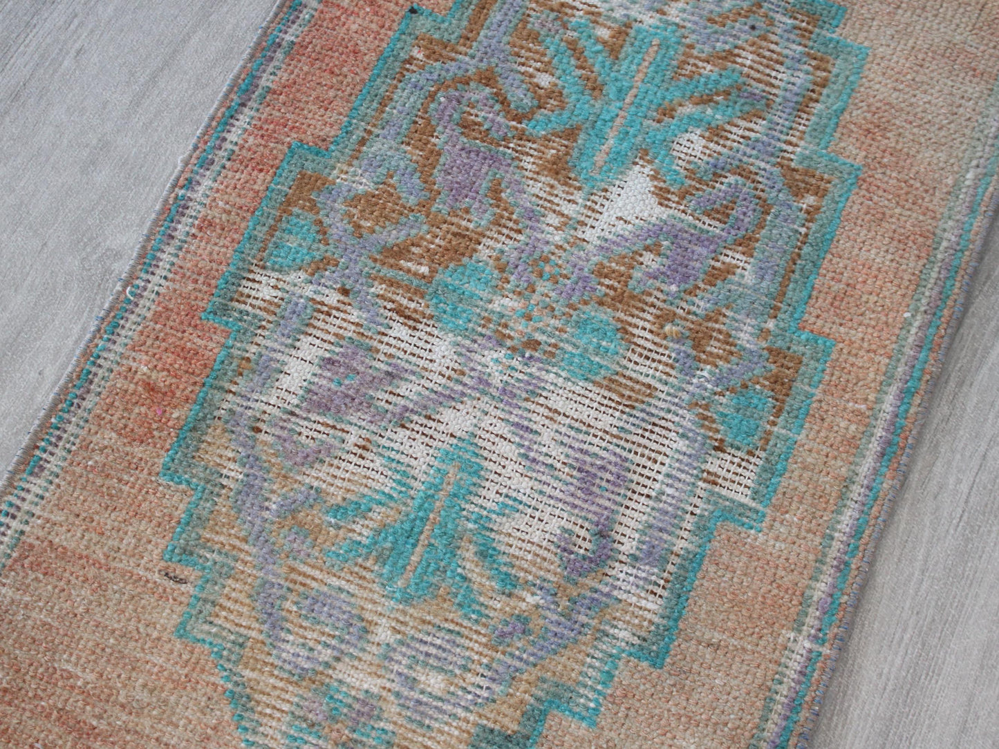 Turkish Old Doormat Rug, Oushak Vintage Mat(1x3Ft)